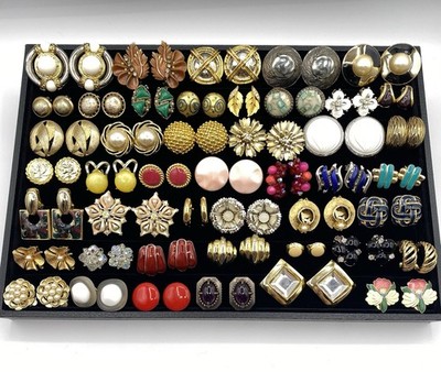 Clip On Earrings ~ Lot Of 45 Pair Vintage-Now Multicolor Enamel Large Unbranded
