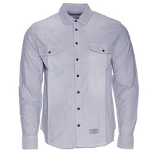 Camicia uomo denim manica lunga bottoni cotone slim denim sbiadito tasca frontale