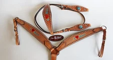 Show Tack Horse Bridle Western Leather Headstall BreastCollar Turquoise 8092