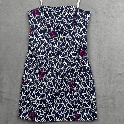 Lilly Pulitzer Strapless Clyde Mini Dress Anchor Nautical Size 0 Navy Pink White