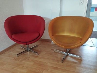 Set 2 Stück Sessel Planet Fora Form, Stoff Wollmischung rot, Kugelsessel
