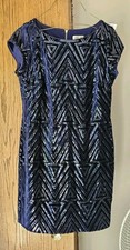ELIZA J 14 NAVY SILVER SEQUIN SHEATH DRESS FUN SPARKLE FORMAL PARTY MOTHER BRIDE