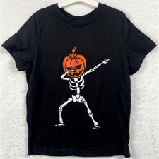 Halloween Pumpkin Dancing Skeleton Black T-shirt Short Sleeve Boy/Girl 5T