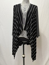 Travelers By Chicos Open Front Waterfall Black  White Stripe Vest Size 0 C5-2 