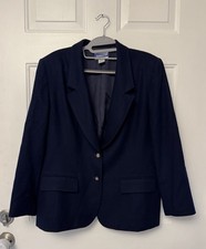 Vintage Pendleton 100 Virgin Wool Solid Navy Blue Women's Blazer 16 Petite