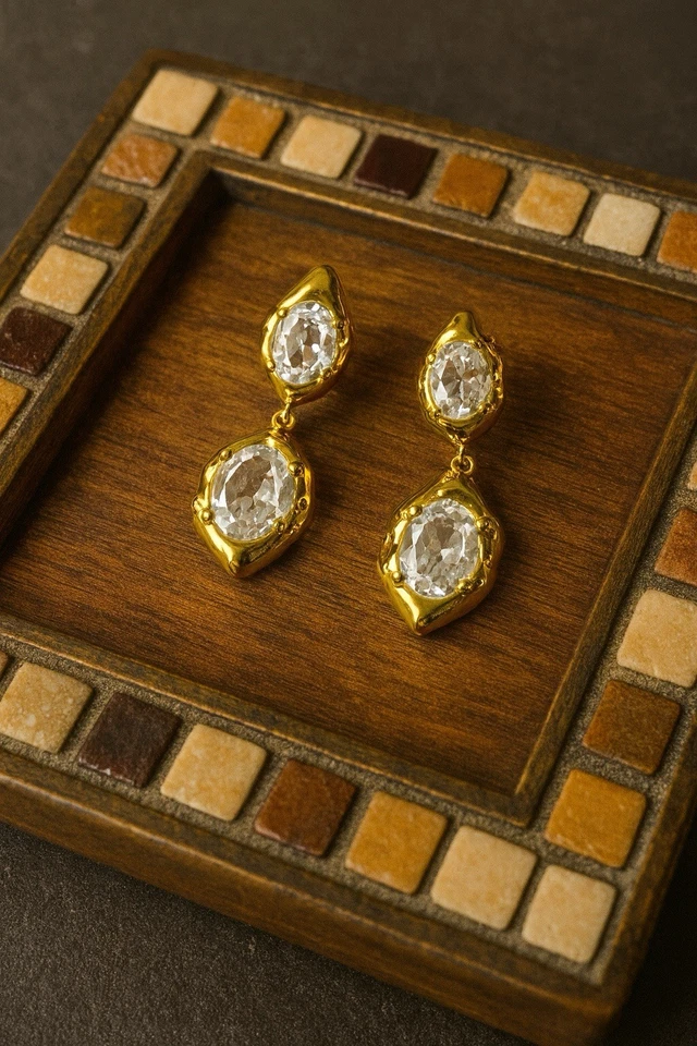 Crystal Earrings Alexis Bittar STYLE Gold Stud CZ Encrusted Geometric Boho Lava - image 3 of 4