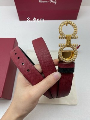 Salvatore Ferragamo Crystal Gancini Leather Belt Red Black 2.5cm Women New.