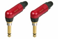  2 Pack Neutrik NP2RX-AU-SILENT Right Angle 1/4" Plug Gold Contacts  Red Shell