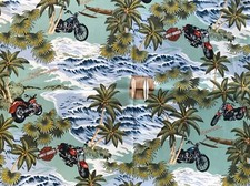 Fabric BTY - Harley Davidson Motorcycles in the Pacific - 43 wide