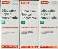 Rugby Dibucaine Topical Anesthetic 1% Hemorrhoidal Ointment (3 Pack)-Exp 02-2028