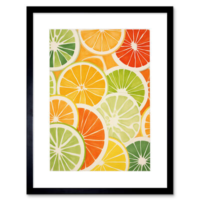 Limettenscheiben Orangen und Grapefruit hell Küche gerahmter Kunstdruck 12 x 16