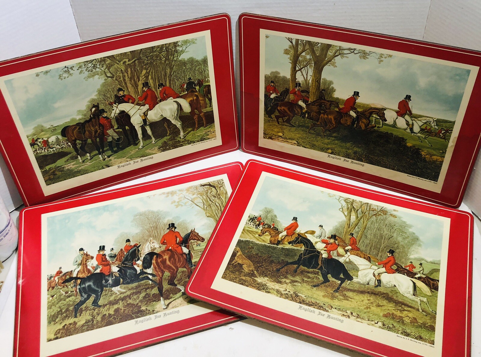 Vintage Pimpernel English Fox Hunting 4 Cork Placemats JF Herring 15.75