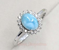 925 Sterling Silver Natural Larimar Gemstone March Birthstone Engagement Ring