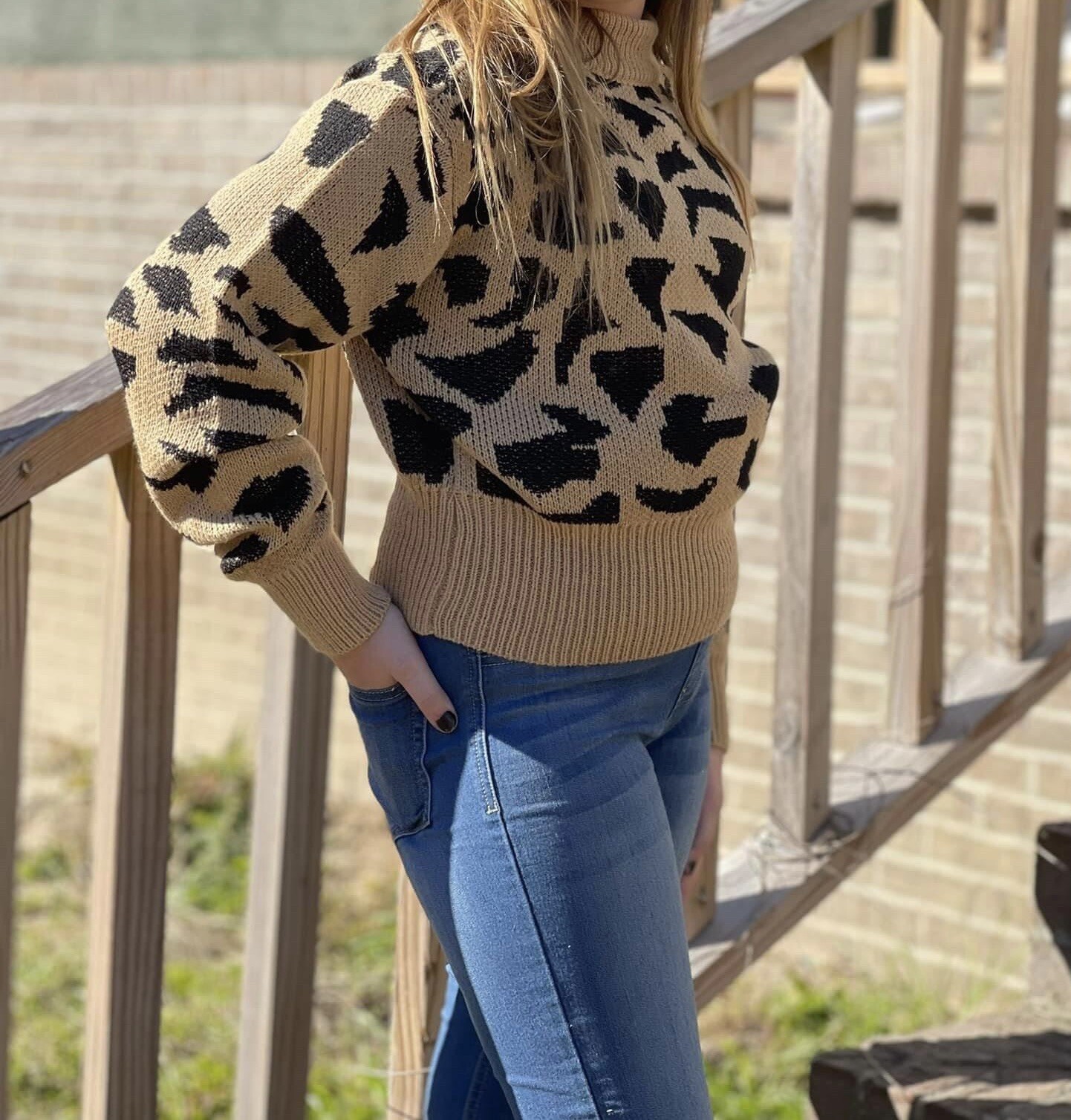 Womens Leopard Print Cropped Sweater 