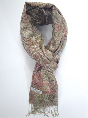 PASHMINA JAMAWAR CASHMERE AND SILK SHAWL/SCARF HANDMADE - Picture 2 of 10