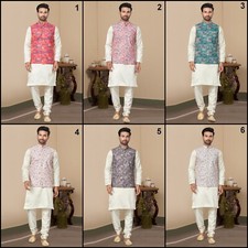 Mastani Silk Kurta Pajama Set For men's With Heavy Cotton Jacket MT-BL