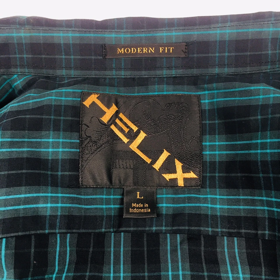 Helix Men's Sz L Modern Fit Green Black Plaid Long Sleeve Button Down Shirt  Bn3 - Image 4 of 4