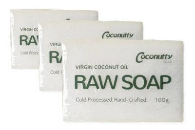 COCONUTTY 3 x Soap Bars 100g Pure Raw Saponified Virgin Coconut Oil