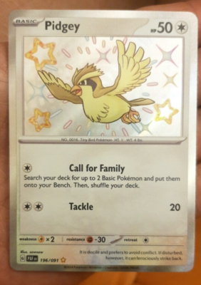 shiny pidgey pokemon card Pokemon TCG Pidgey 196/091 Shiny Rare Paldean Fates NM/M
