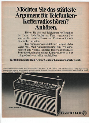 Telefunken Bajazzo Universal 401 Radio 1975 Original Advertising AdPublicité 
