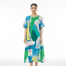 Women Short Sleeve Casual Summer Loose Swing Graffiti Print Dresses Oversized