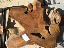 Table basse moderne forme naturelle ACACIA pieds bois/fer 18"h neuve