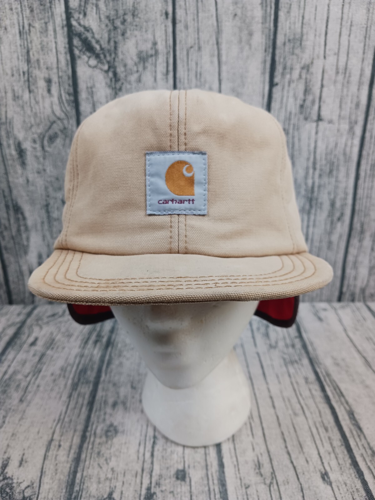 Vintage Carhartt Patch Canvas Trapper Hat Ear Flap Duck Outdoor Cap