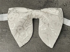 Handmade Oversized White Brocade Bow tie Vintage style 70`s Wedding Prom