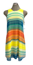 New Calvin Klein Elegant Rainbow Multi Trapeze A Line Dress size 8