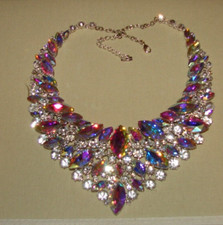 NEW SILVER LARGE BALLROOM DANCING AB STONES NECKLACE