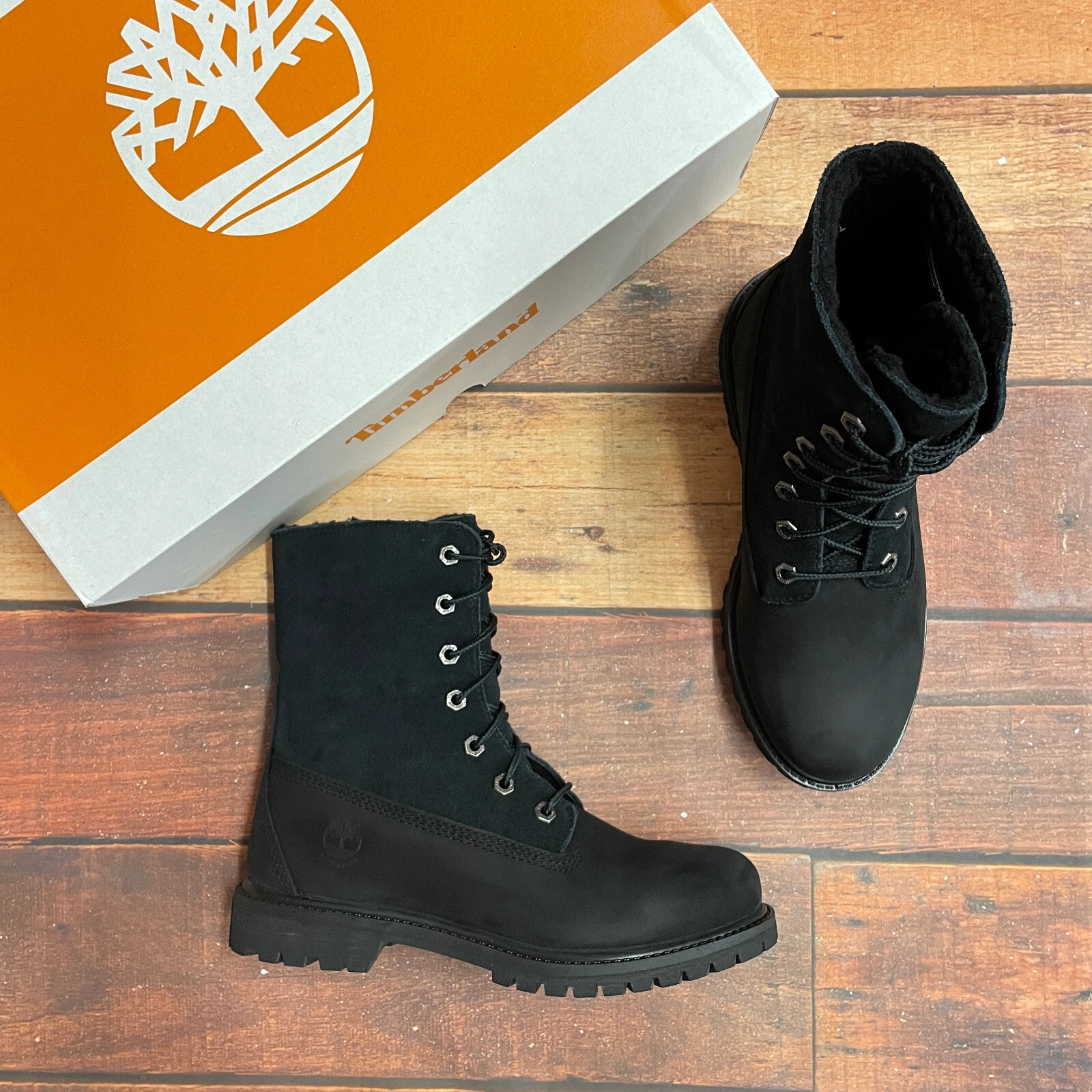 Stivali Timberland donna autentici foderati caldi impermeabili neri nabuk 18149A