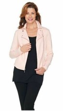 H Halston ~ New! Size 10 ~ Blush Pink French Terry Moto Motorcycle Ribbed Jacket