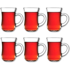 Keyif Clear Tea Glass Set of 6, Teacups with Handle, 6 Pcs, 4.7 Oz (140 cc)