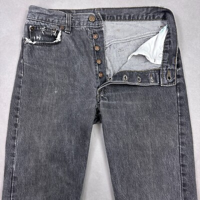 Vintage Levis 501 Jeans Mens 30x32 Black USA Made Denim Pants Dark Wash  Thrashed