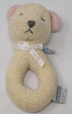 Vintage Carter's Prestige Toy Plush Baby Rattle Ring Bear Waffle Knit Weave 90s