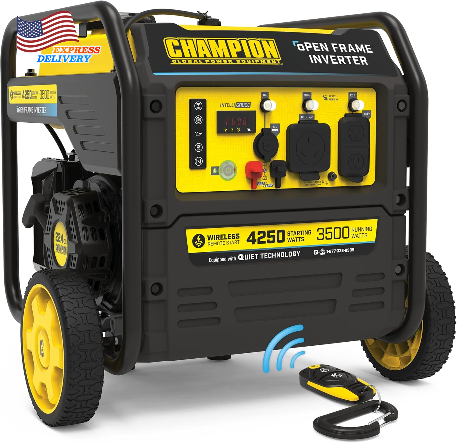 Portable Open Frame Inverter Generator 4250-Watt Wireless Re