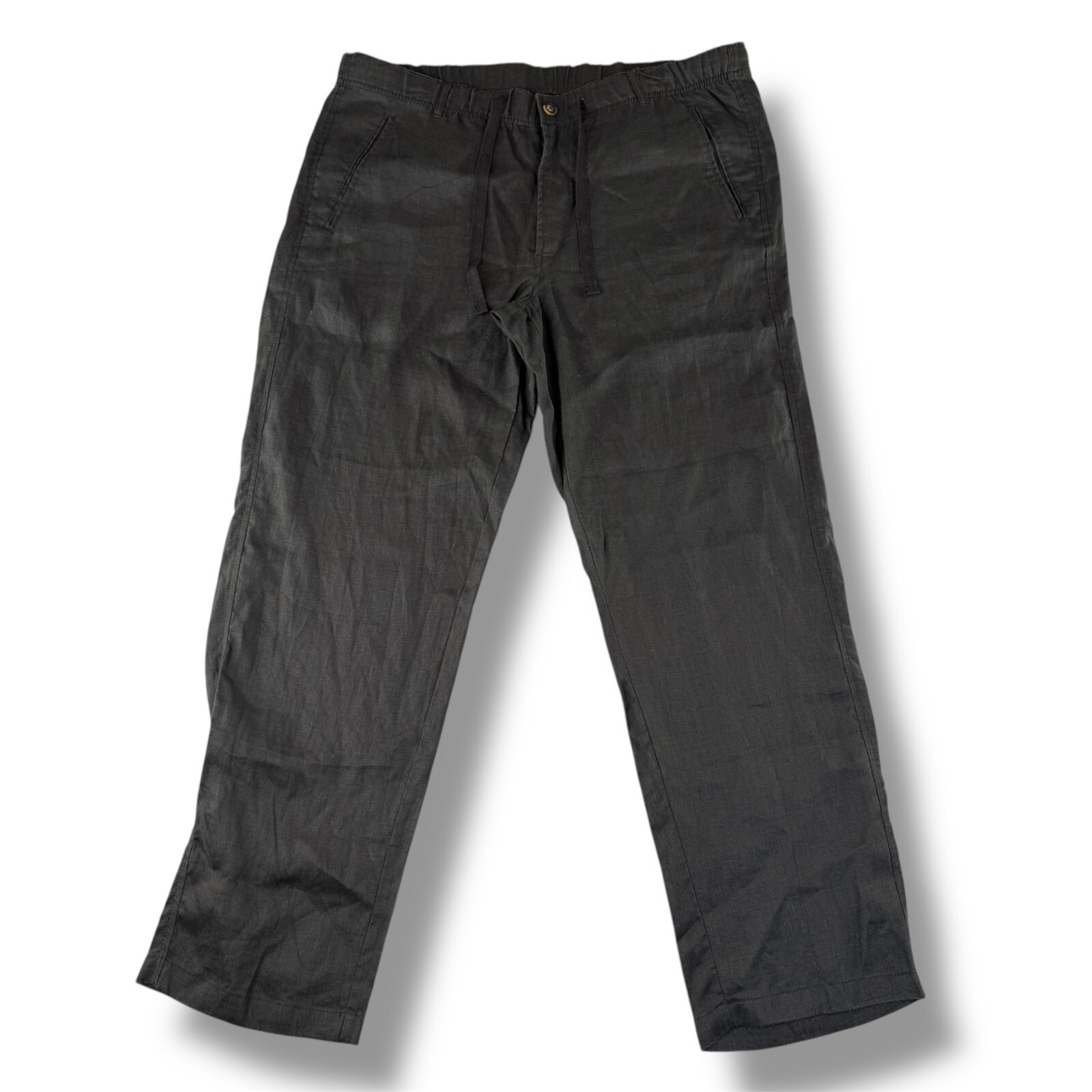 Tasso Elba Mens Black Linen Pants XL Straight Leg with Drawstring