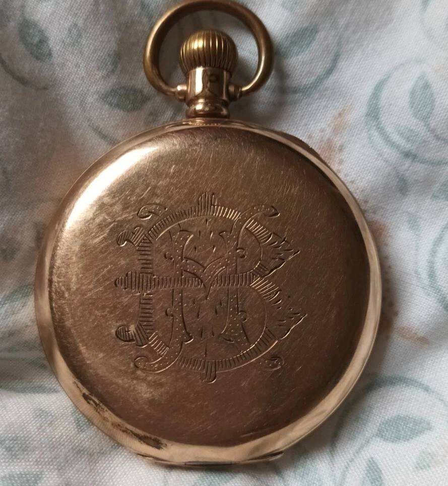 1850s Dennison WATCH Case Moon Vintage Gold Plated Pocket Watch Swiss Made