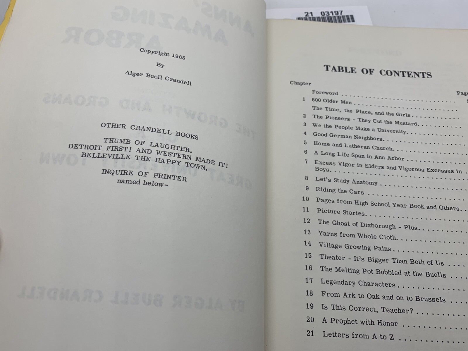 Anns Amazing Arbor Alger Crandell 1965 SC Book University of Michigan