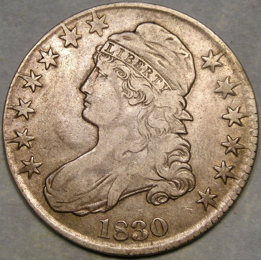 1830 CAP BUST HALF DOLLAR RARE LARGE LETTERS REV OVERTON #114a PCGS VF/XF DETAIL