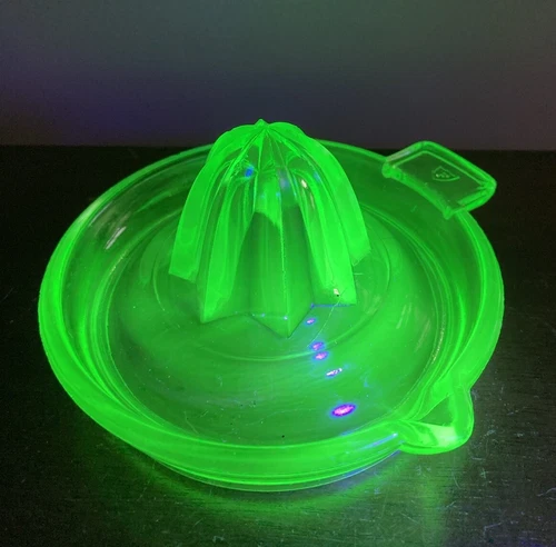 Vintage Federal Glass Uranium Green Glass Juicer Reamer with Tab Handle & Spout