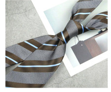 New Classic Striped Brown Gray Blue JACQUARD WOVEN 100 Silk Men's Necktie Tie