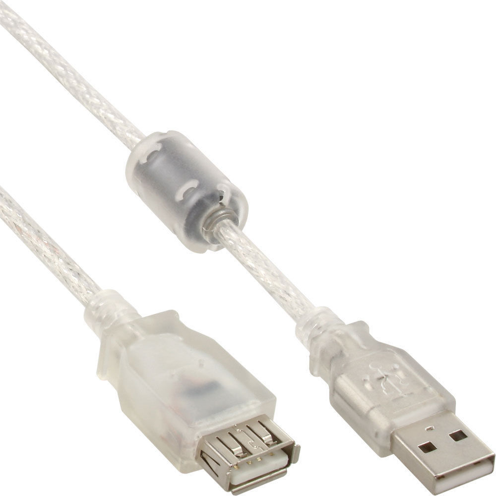 Cavo USB 2.0 A maschio / A femmina, 2m, Ferrite, prolunga, trasparente