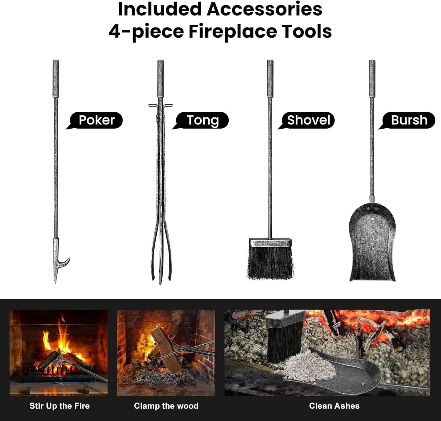 Firewood Rack with Tools 5-Piece Indoor Fireplace Wood Holders Outdoor Log Holde