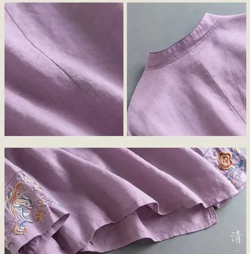 Blusa Camisa Mujer China Bordada Floral Cuello Mandarín Retro Top Étnico - Imagen 8 de 19