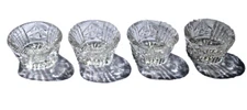 4 Cut Glass Round Salt Cellar Dips Stars Zipper Sawtooth Polished Base Antique