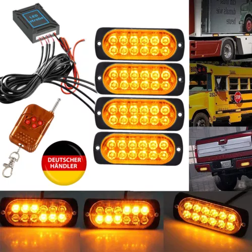 4Stk GELB 12LED Auto Frontblitzer Warnleuchte LKW Strobe Licht Blitzlicht 12/24V - Bild 4 von 12