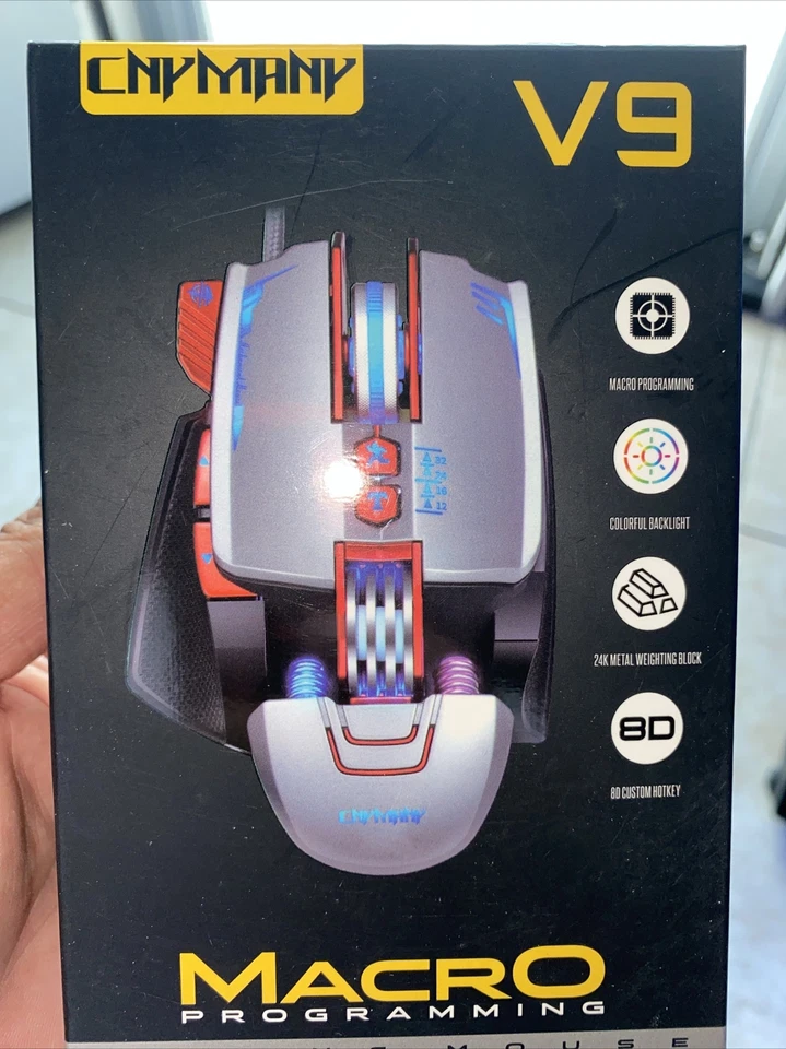 CNYMANY Gaming Mouse Wired V9 Removable Weights Breathing Light 3200 DPI - Image 2 of 4