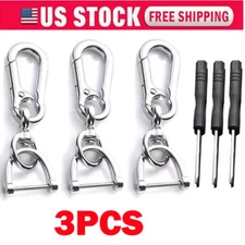 3X Keychains Key Ring Carabiner Clip Bag Keyring Chain Fob D-Ring Holder -Silver