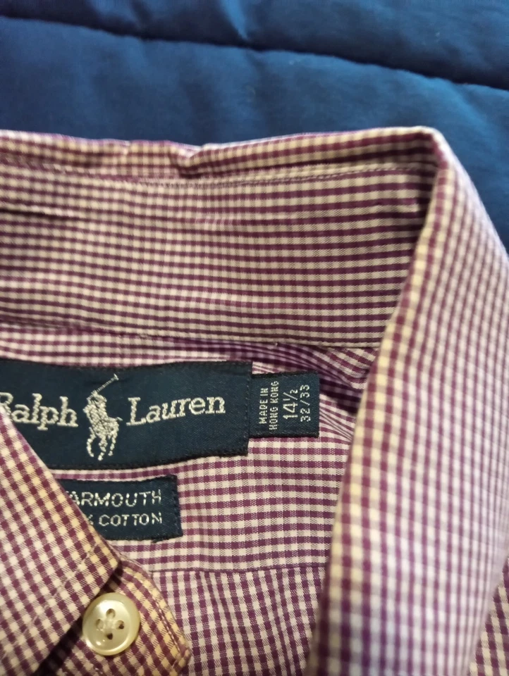 Ralph Lauren 14.5 - 32 33 雅茅斯棉紫色方格衬衫纽扣 — 第 4/4 张图片